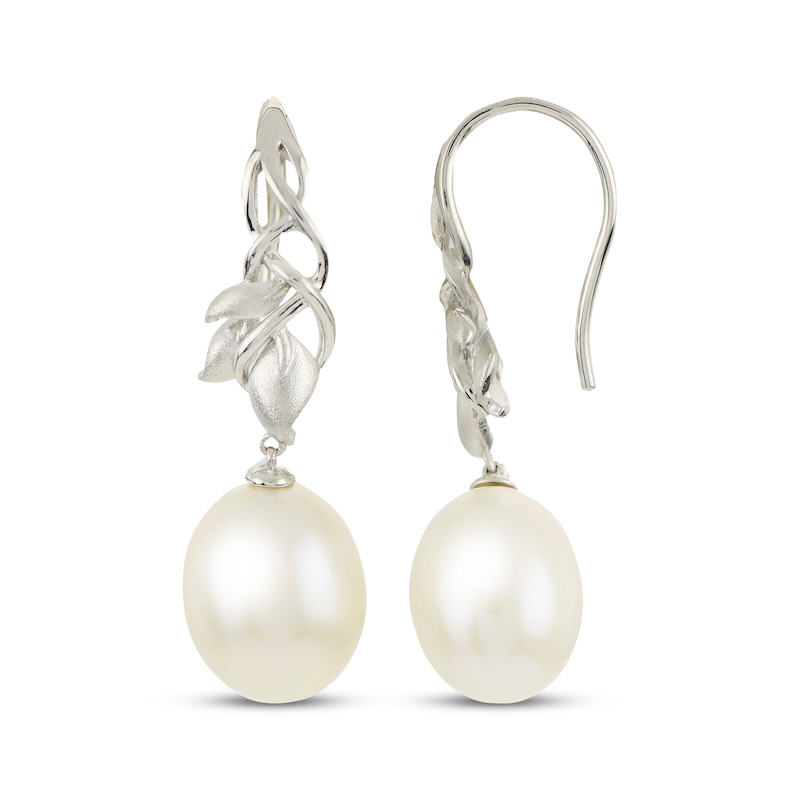 Main Image 1 of Cultured Freshwater Pearl Leaf & Vine Drop Earrings Sterling Silver