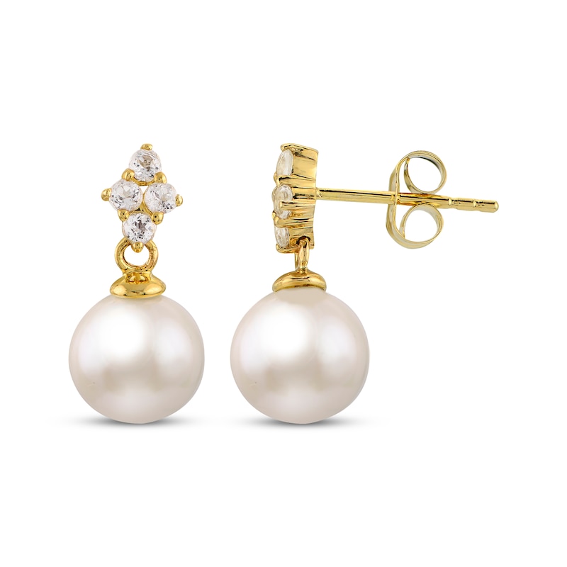 Main Image 1 of Cultured Pearl & White Topaz Drop Earrings 14K Yellow Gold