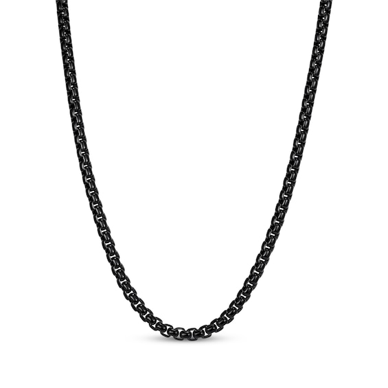 JAXXON Men's Collection 3.5mm Round Link Box Chain Necklace Black Ion-Plated Solid Stainless Steel 22"