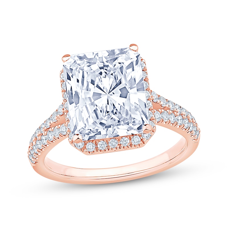 Main Image 1 of Now + Forever Lab-Grown Diamonds Certified Radiant-Cut Halo Engagement Ring 4-1/2 ct tw 14K Rose Gold