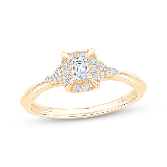 KAY Lab-Grown Diamonds Emerald-Cut Halo Promise Ring 1/4 ct tw 10K Yellow Gold