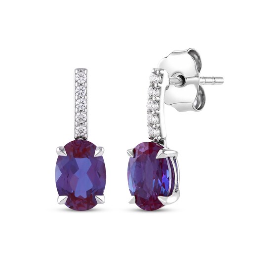 Oval-Cut Lab-Created Alexandrite & White Lab-Created Sapphire Drop Earrings Sterling Silver