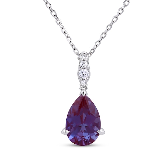 Pear-Shaped Lab-Created Alexandrite & White Lab-Created Sapphire Necklace Sterling Silver 18"