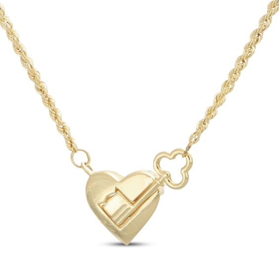 Heart & Key Necklace 10K Yellow Gold 18"