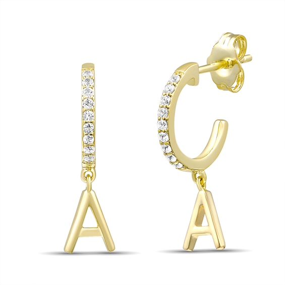Lab-Created White Sapphire or Lab-Grown Diamond Half-Hoop Initial Drop Earrings (2 Initials)