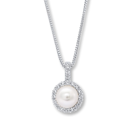 Cultured Pearl Necklace Lab-Created Sapphires Sterling Silver