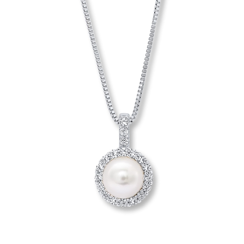 Main Image 1 of Cultured Pearl Necklace Lab-Created Sapphires Sterling Silver