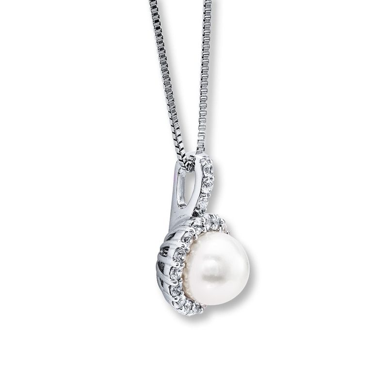 Main Image 2 of Cultured Pearl Necklace Lab-Created Sapphires Sterling Silver