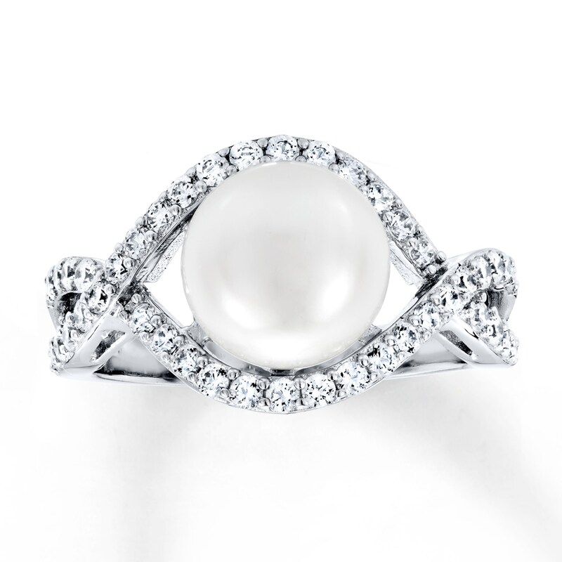 Cultured Pearl Ring Cubic Zirconia Sterling Silver