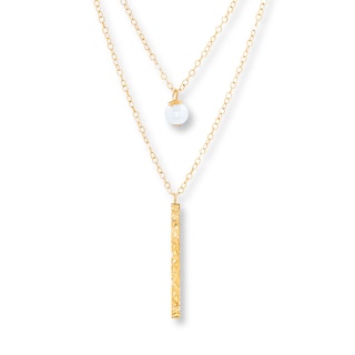 Layered Necklace Cultured Pearl 10K Yellow Gold