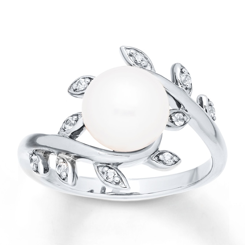Cultured Pearl Ring Lab-Created White Sapphires Sterling Silver | Kay