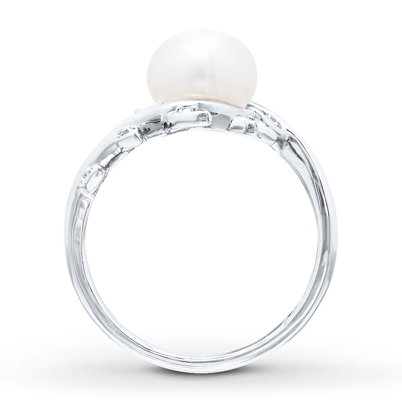 Main Image 2 of Cultured Pearl Ring Lab-Created White Sapphires Sterling Silver