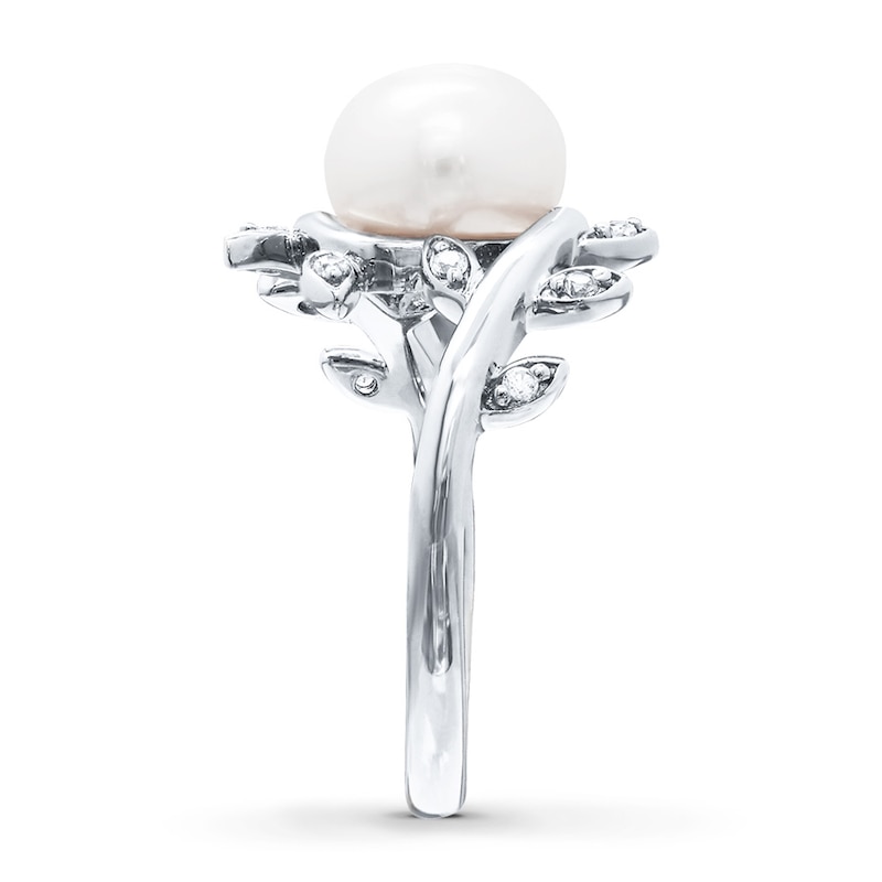 Main Image 3 of Cultured Pearl Ring Lab-Created White Sapphires Sterling Silver