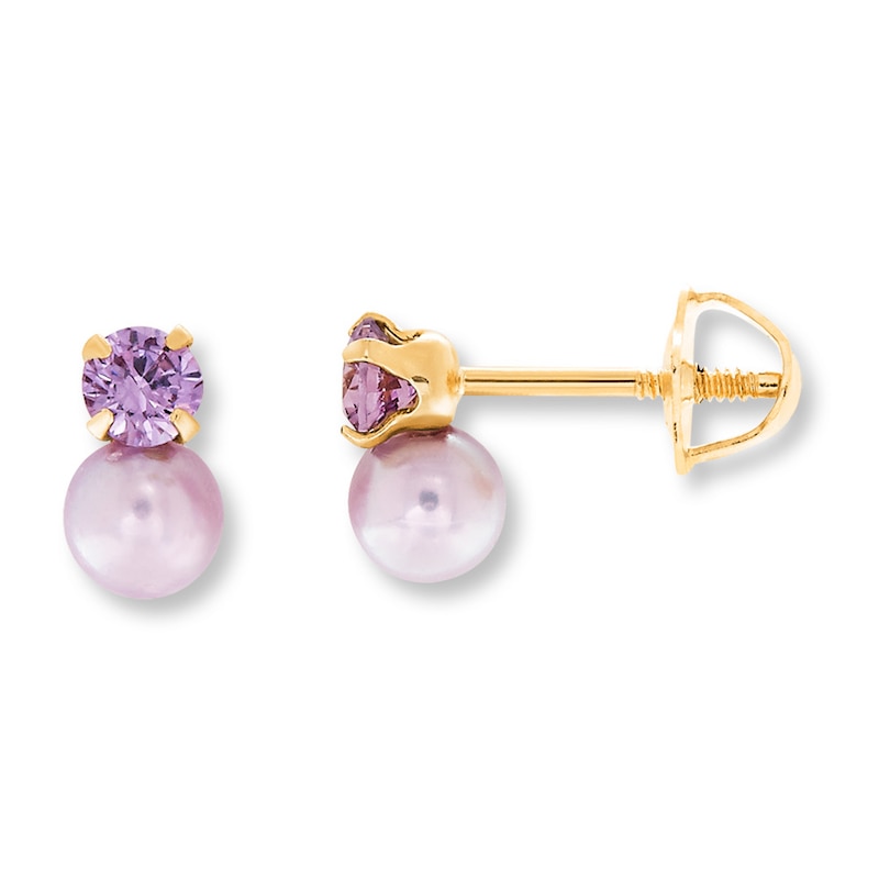 Main Image 1 of Children's Earrings Cultured Pearl & Amethyst 14K Yellow Gold