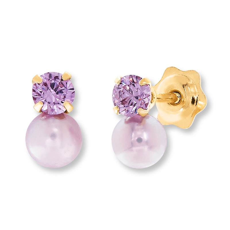 Main Image 2 of Children's Earrings Cultured Pearl & Amethyst 14K Yellow Gold