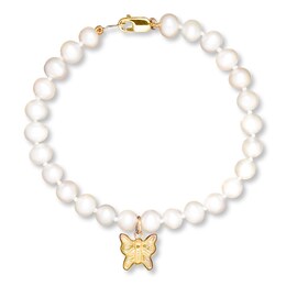 Children's Butterfly Bracelet Cultured Pearls 14K Yellow Gold