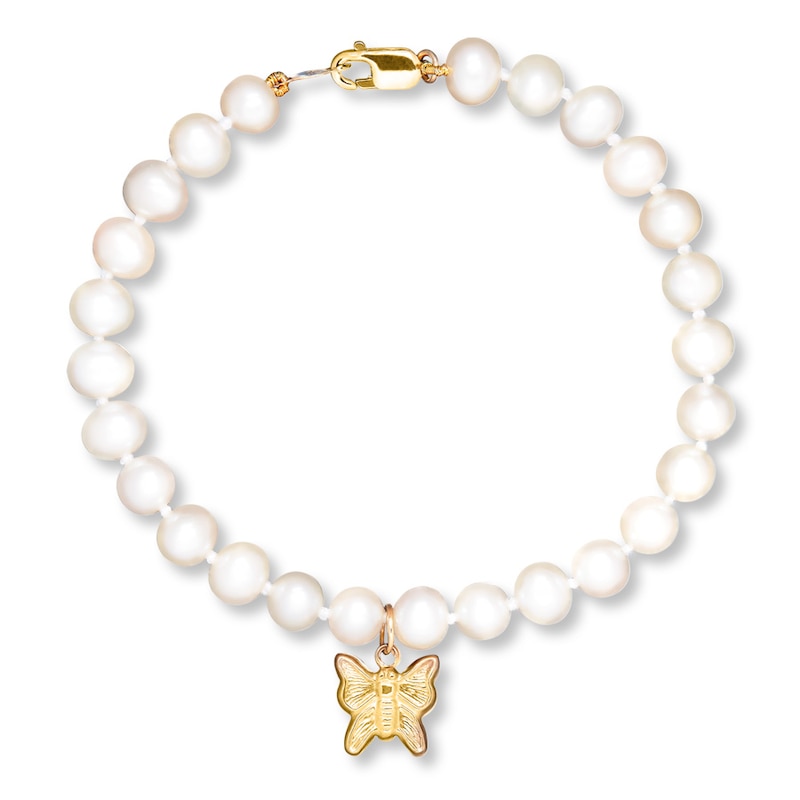 Main Image 1 of Children's Butterfly Bracelet Cultured Pearls 14K Yellow Gold