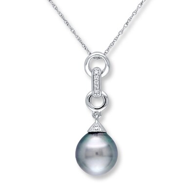 Tahitian Cultured Pearl Necklace Diamond Accents 10K White Gold ...
