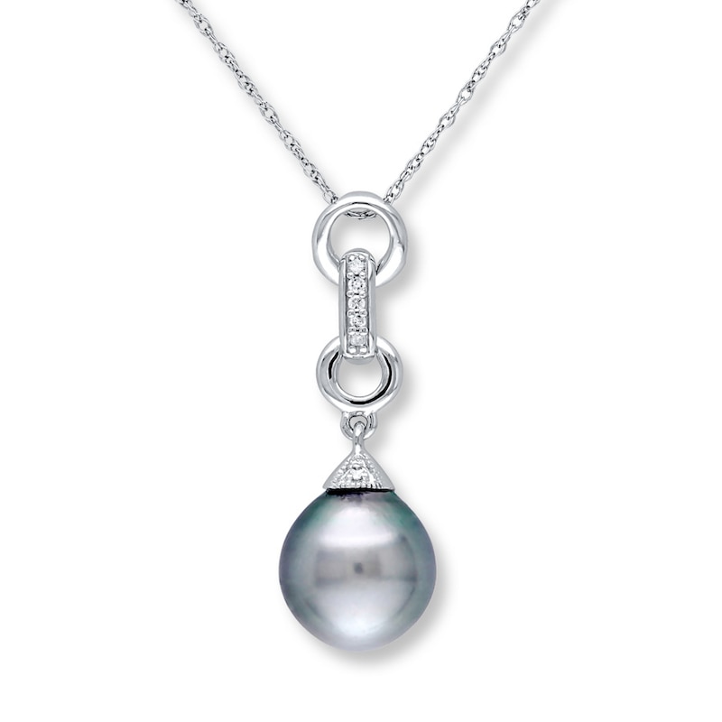Tahitian Cultured Pearl Necklace Diamond Accents 10K White Gold