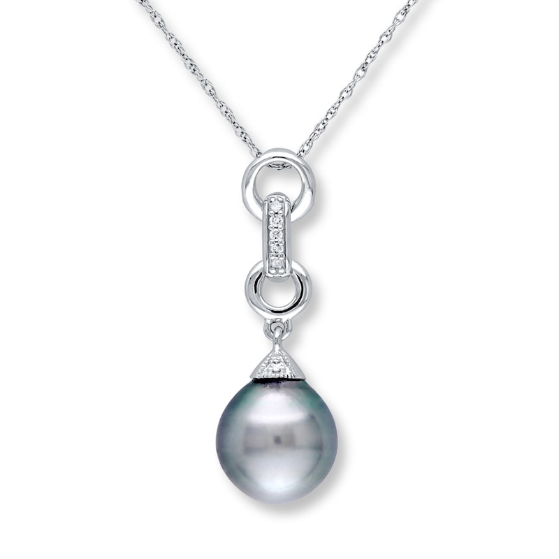 Main Image 1 of Tahitian Cultured Pearl Necklace Diamond Accents 10K White Gold