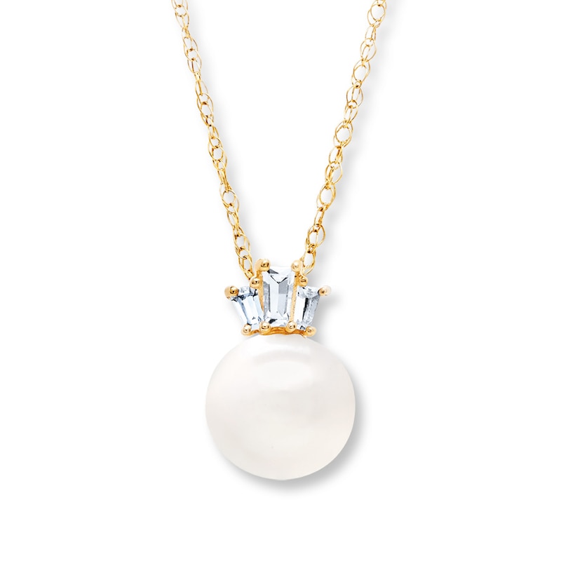 Main Image 1 of Cultured Pearl Necklace Lab-Created Sapphire 10K Yellow Gold