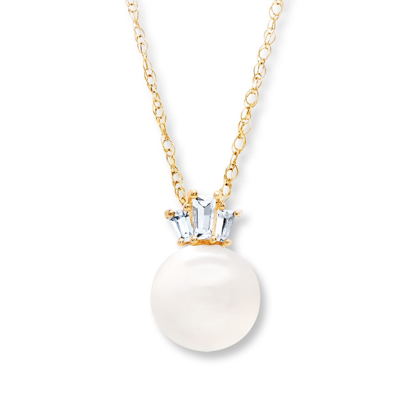 Cultured Pearl Necklace Lab-Created Sapphire 10K Yellow Gold