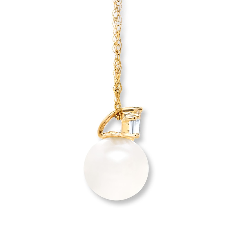 Main Image 2 of Cultured Pearl Necklace Lab-Created Sapphire 10K Yellow Gold