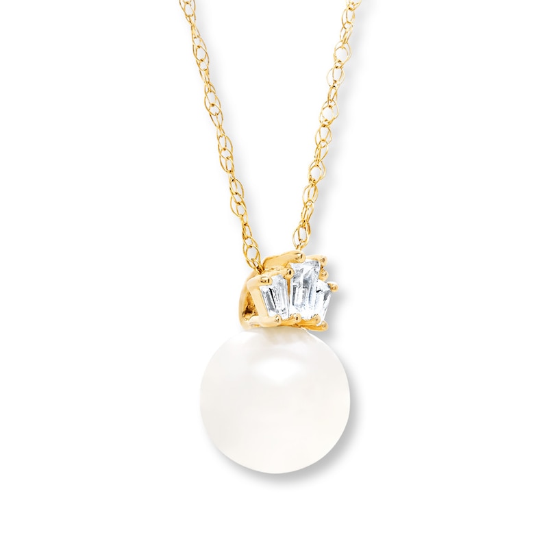 Main Image 3 of Cultured Pearl Necklace Lab-Created Sapphire 10K Yellow Gold