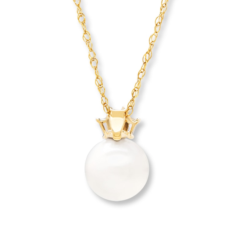 Main Image 4 of Cultured Pearl Necklace Lab-Created Sapphire 10K Yellow Gold