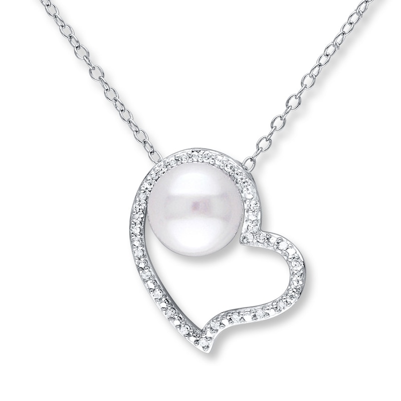 Main Image 1 of Cultured Pearl Necklace 1/10 ct tw Diamonds Sterling Silver