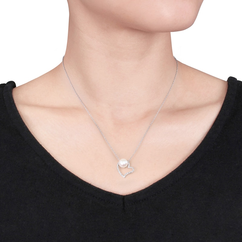 Main Image 2 of Cultured Pearl Necklace 1/10 ct tw Diamonds Sterling Silver
