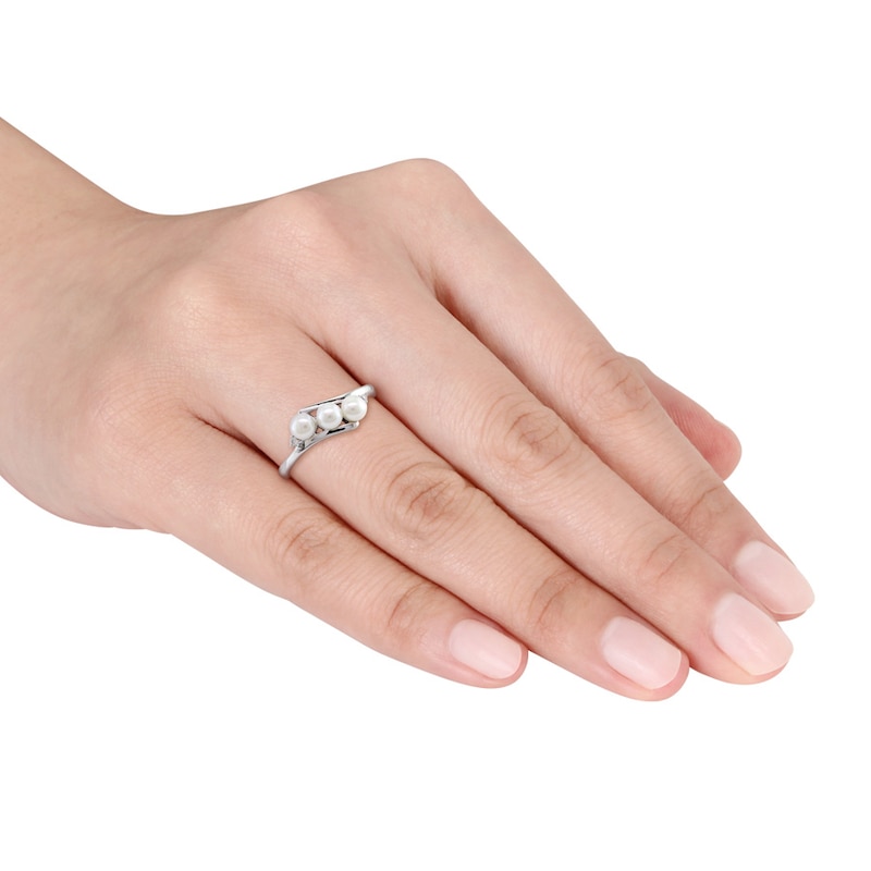 Main Image 2 of Cultured Pearl Ring With Diamonds 10K White Gold