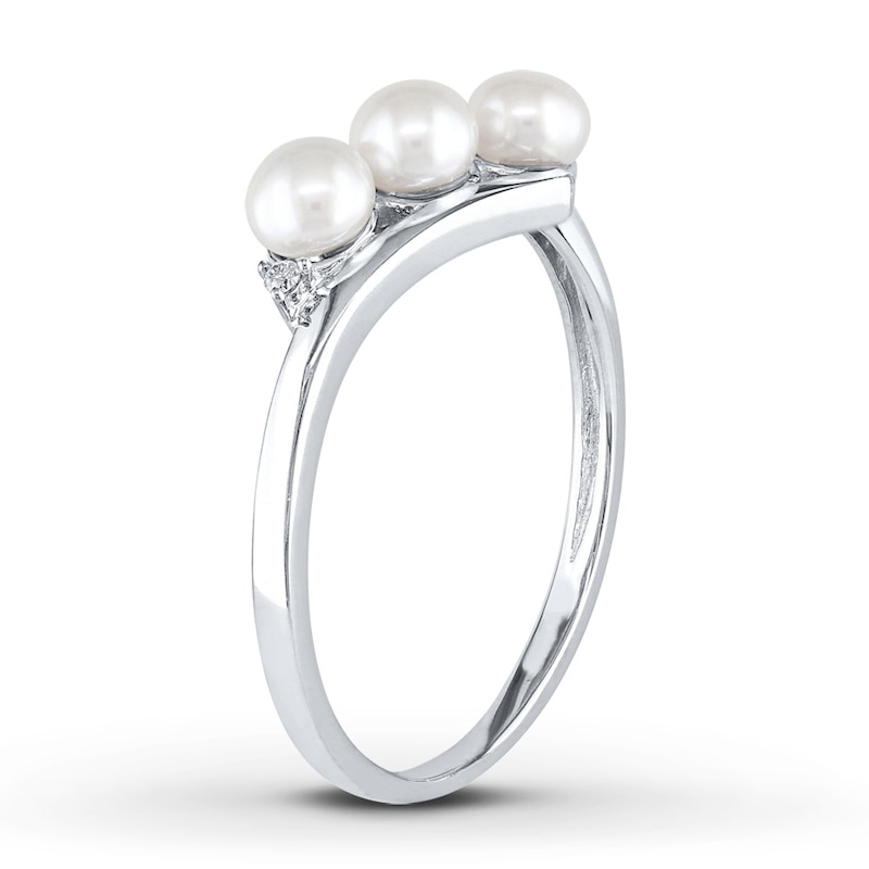 Cultured Pearl Ring With Diamonds 10K White Gold