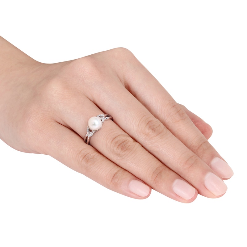 Main Image 2 of Cultured Pearl Ring With Diamonds 10K White Gold