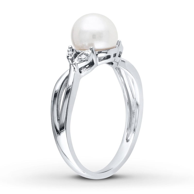 Cultured Pearl Ring With Diamonds 10K White Gold