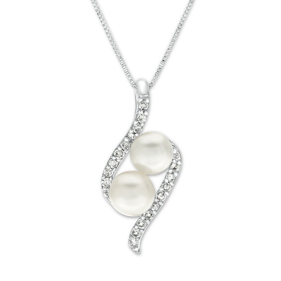 Cultured Pearl Necklace White Topaz Sterling Silver