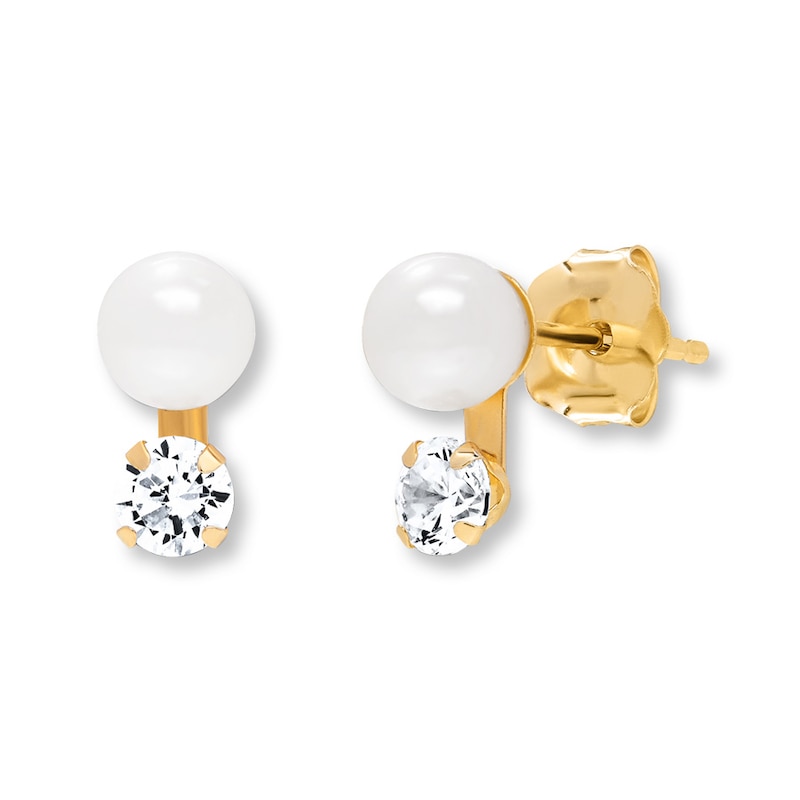 Main Image 2 of Young Teen Cultured Pearl & Cubic Zirconia Earrings 14K Yellow Gold