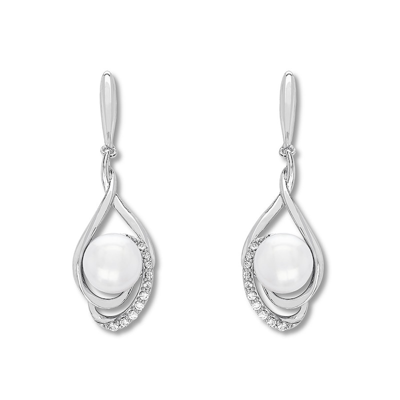 Main Image 1 of Cultured Pearl Earrings Lab-Created Sapphires Sterling Silver