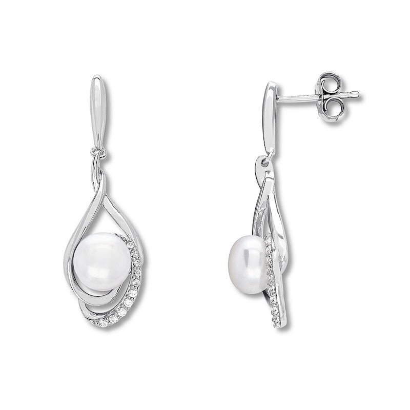 Main Image 2 of Cultured Pearl Earrings Lab-Created Sapphires Sterling Silver