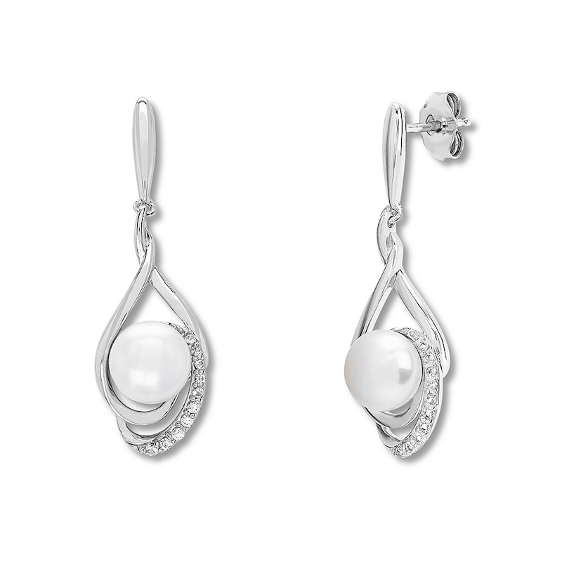 Main Image 3 of Cultured Pearl Earrings Lab-Created Sapphires Sterling Silver