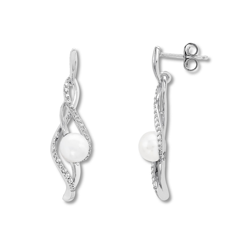 Main Image 1 of Cultured Pearl Earrings Lab-Created Sapphires Sterling Silver