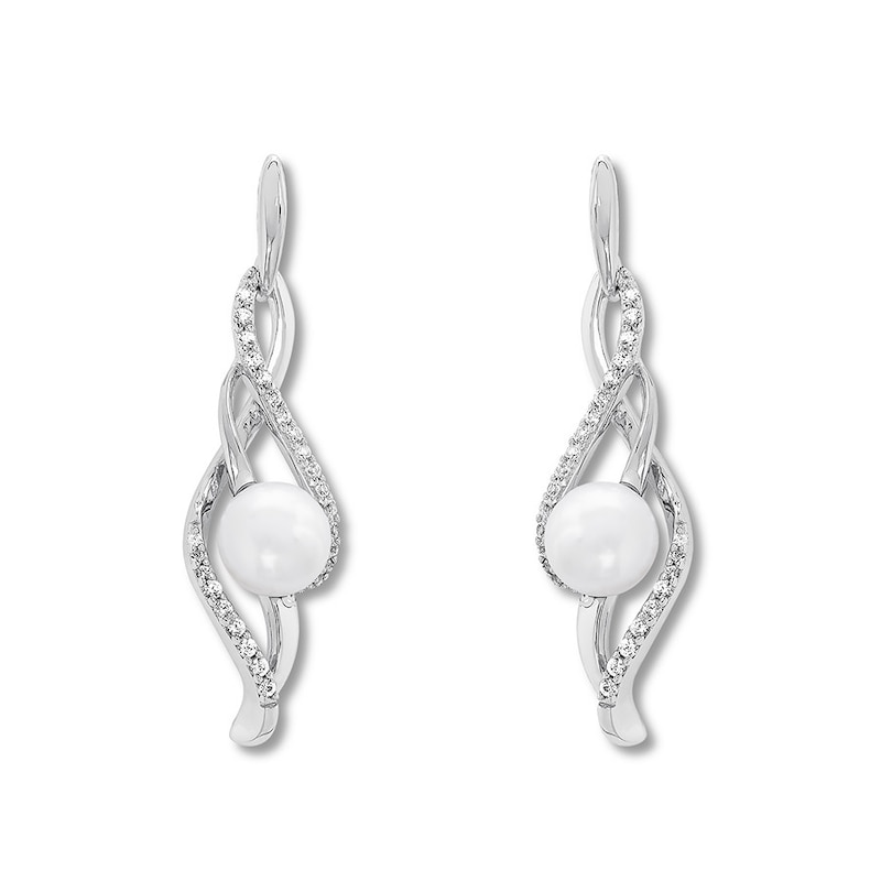 Main Image 2 of Cultured Pearl Earrings Lab-Created Sapphires Sterling Silver