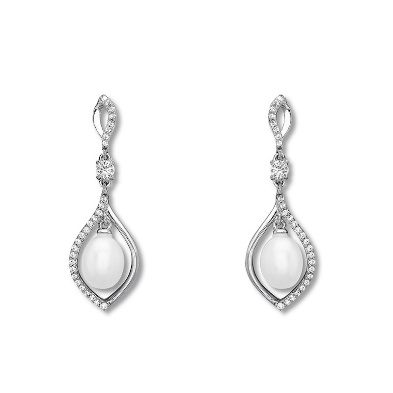 Cultured Pearl Earrings Lab-Created Sapphires Sterling Silver