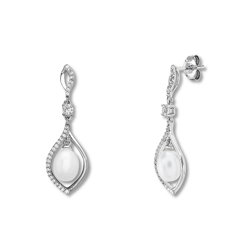 Cultured Pearl Earrings Lab-Created Sapphires Sterling Silver