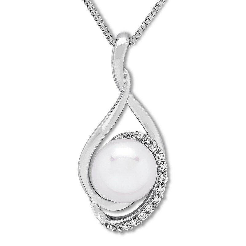 Main Image 1 of Cultured Pearl Necklace Lab-Created Sapphires Sterling Silver