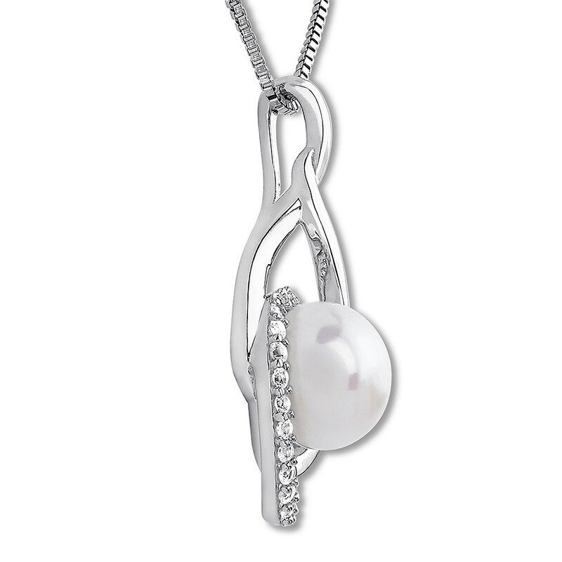 Main Image 2 of Cultured Pearl Necklace Lab-Created Sapphires Sterling Silver