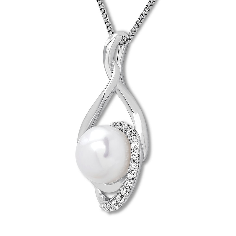 Main Image 3 of Cultured Pearl Necklace Lab-Created Sapphires Sterling Silver