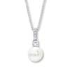 Thumbnail Image 1 of Cultured Pearl Necklace Lab-Created Sapphires Sterling Silver