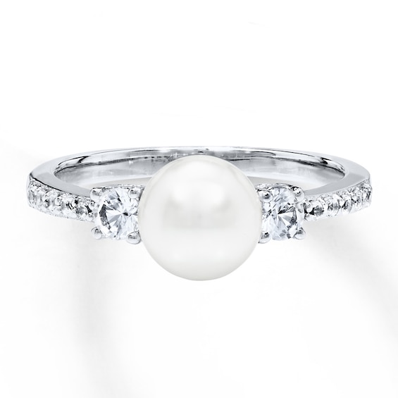 Cultured Pearl Ring Lab-Created White Sapphires Sterling Silver | Kay