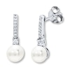 Cultured Pearl Earrings Lab-Created Sapphires Sterling Silver